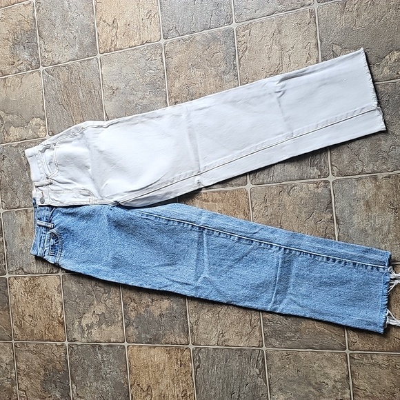 PacSun Eco White Two-Tone High Waisted Button Straight Leg Ankle Jeans  Sz 22 - Picture 3 of 11